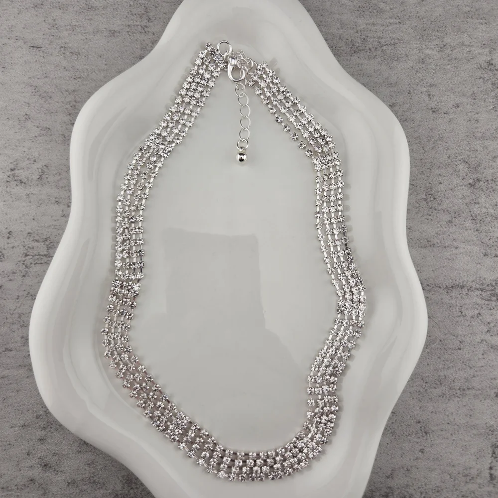 💎 Four Strand Rhinestone Statement Necklace | Holiday Sparkle Neckace - Picture 3 of 6